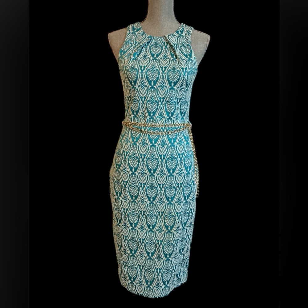 Closet London  Teal and White Patterned Dress